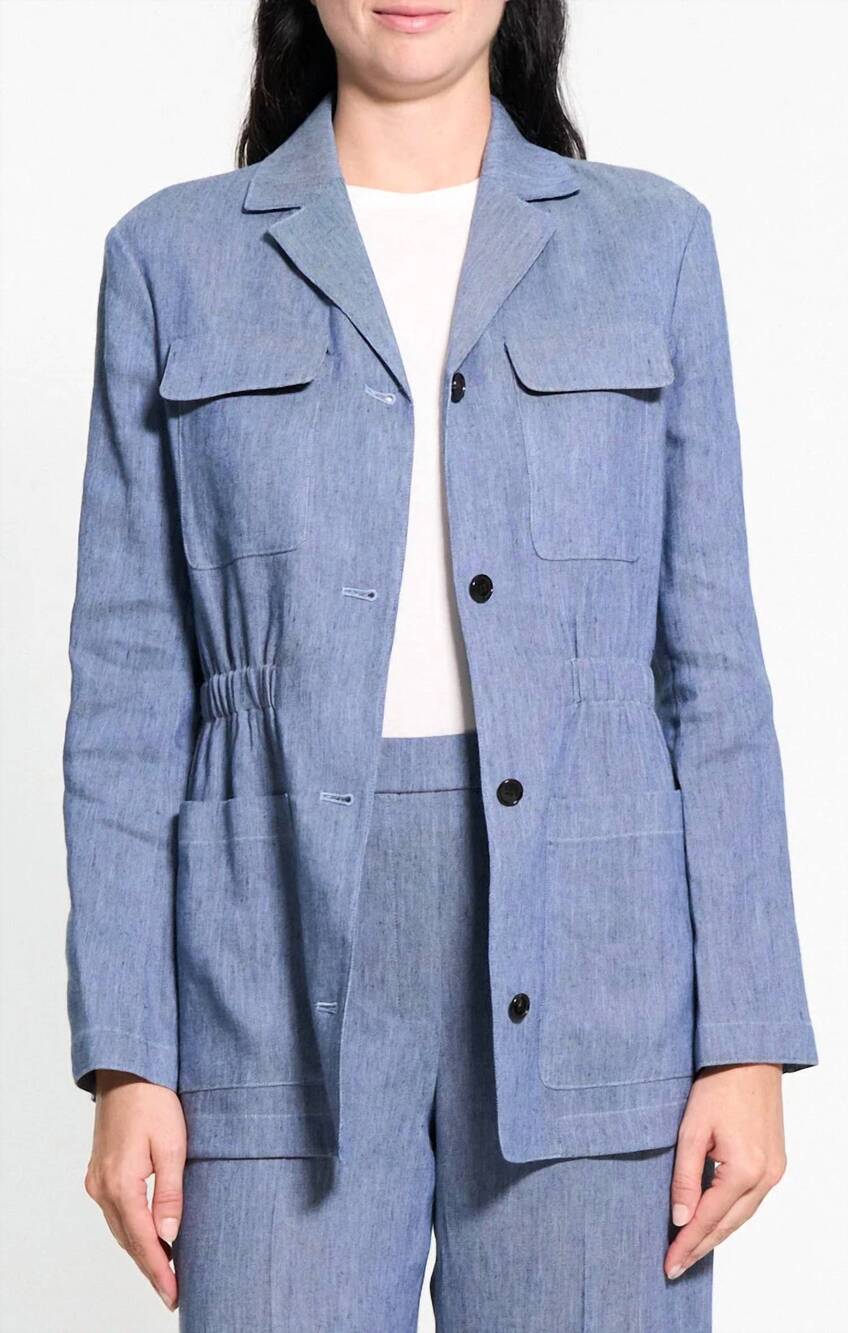 NEW THEORY fluid linen cinched jacket in light denim